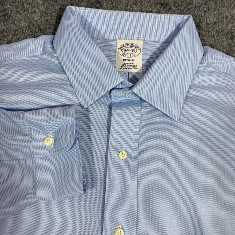 Brooks Brothers Dress Shirt Regent Fit Mens 16.5 35 Blue 100% Supima Cotton EUC